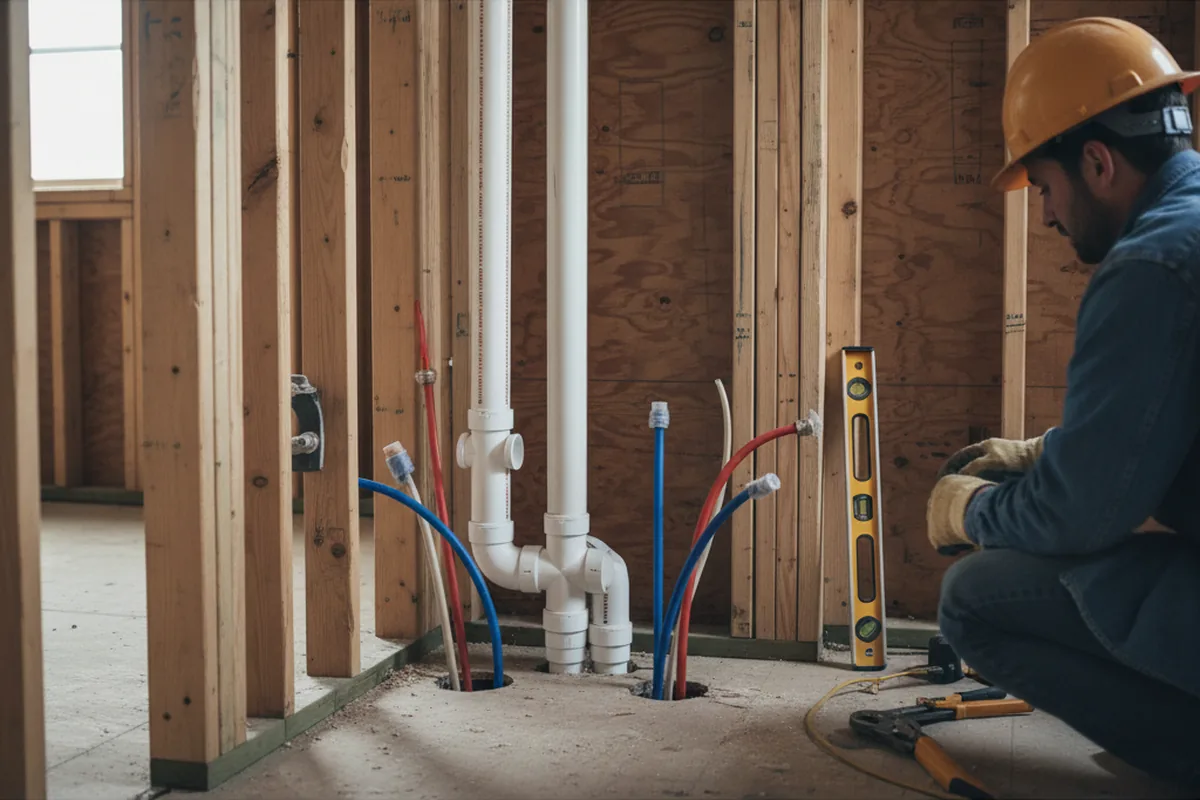 Drain and supply rough-in during Sump Pump Repair in Berne